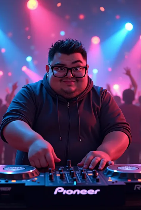 A semi-chubby DJ with lenses and a Pionner Rz
