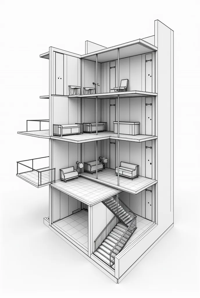  LONGITUDINAL SECTION THAT TAKES UP THE WET AREAS AS BATHROOMS, THE ROOMS AND THE STAIRCASE 2d CAD model