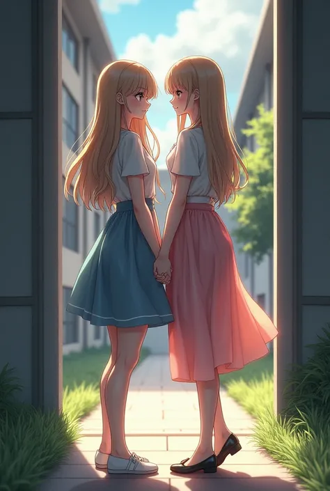 2 beautiful girls behind the school