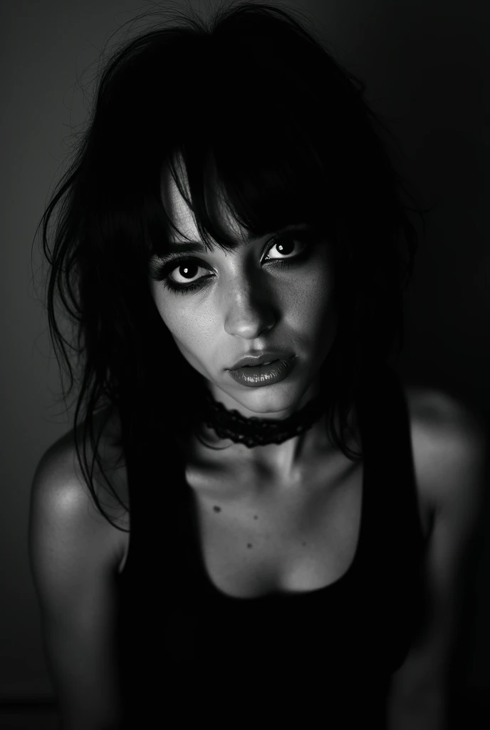 Waist, woman, Young, grunge, dark,  alternative style,  black and white image, face, model, darkness