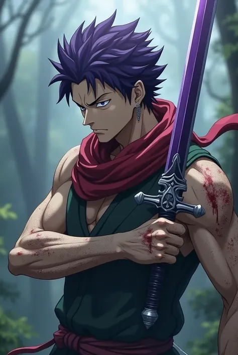 Description of Zoro Kensaqui
Physical appearance:
• Hair: Zoro has medium-length purple hair, slightly messy, with spikes that rise in various directions. It is of a somewhat thick but manageable texture.
• Eyes: Her eyes are a deep purple that reflects a ...