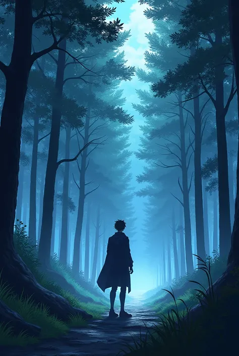 from a Japanese anime with a man where he sleeps in a forest on earth, popular Isekai anime,  Lightweight novel cover  , Isekai,  konpeki no kantai ,  anime cover key visual concept art ,  anime cover , epic  Lightweight novel cover  , The cover of the epi...