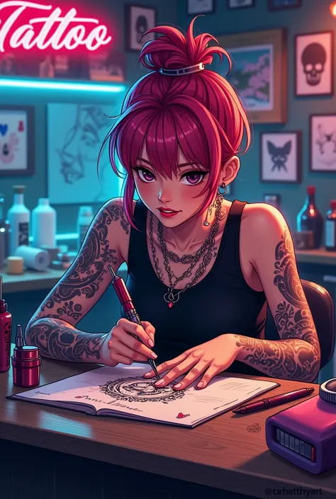 Social media avatar pictures of a tattoo artist working in anime style.
