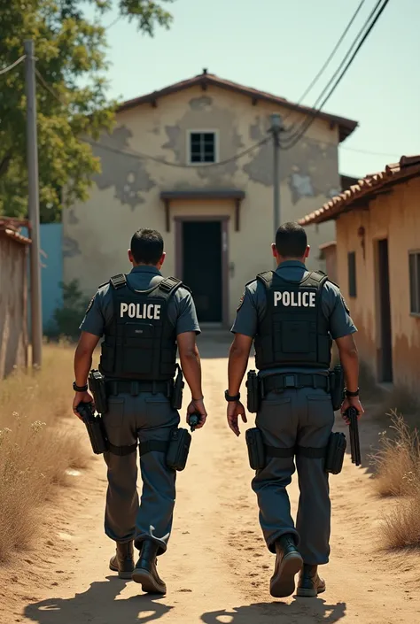  Police officers about to open a slightly old house in central Mexico
