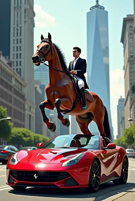 a horse riding a Ferrari