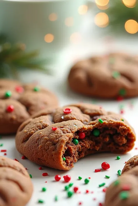  Create an image of an advertisement for a cookie company called cookies do bibis ,  that includes a Christmas edition with 3 product options  .Product a box of four cookies that costs 25 reais ,  the second product is a box with 3 cookies plus three choco...