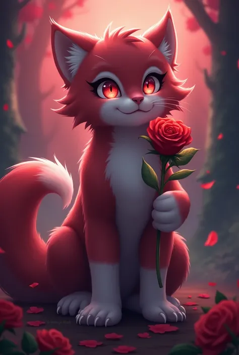 red eyes and a rose, furry paw pov art, furry paw art, style league of legends, from league of legends, by Kanbun Master, fursona art, furry art!!!, league of legends wallpapers, style of league of legends, dragon