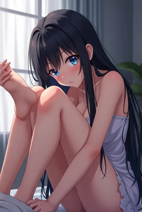  Adult anime character with long black hair and blue eyes tickling her feet give someone an adult 