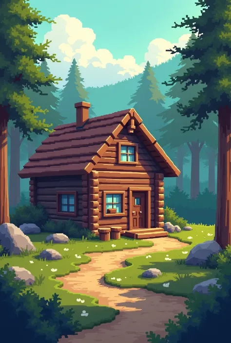 log cabin inside, pixelated, 2d, platformer, pixel art, lot wood, 1 story, even sized pixels