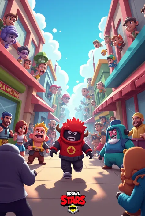 Create an image of the Brawl Star mobile game community with the characters from Brawl Star the game 