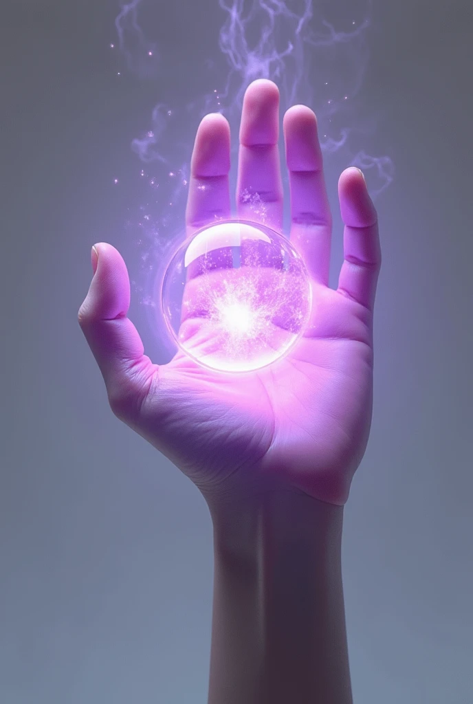 Purple mana sphere surrounding a realistic white male hand