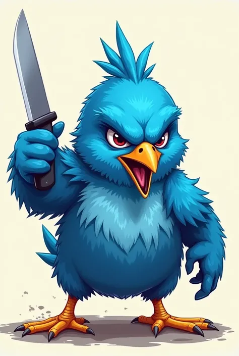 Angry blue chick saying peace was never an option with a knife

