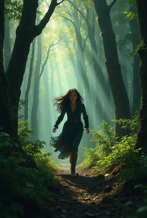  A panoramic image of a 21st century witch ,  fleeing from a mysterious monster in the woods of Mystic Falls. She,  desperate for her life , She can only run .