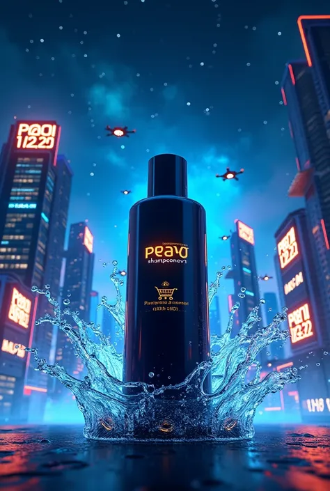 Payu Cheauprathum A high-energy futuristic promotion for shampoomenv1 Shower Cream for Men with a bold "Payday 12.12" theme in Lazada colors. The bottle,sleek and modern,sits front and center surrounded by glowing neon water droplets and swirling holograph...