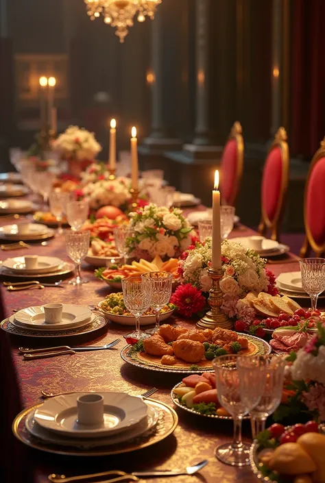 Banquet table with food