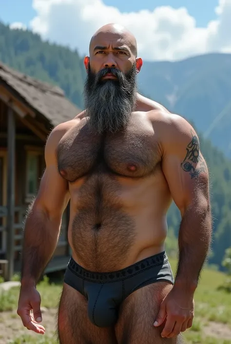  Japanese mature man with bald head and shaved son　 skinhead 　Gray Hair　Long Beard　Bushy, thick chest hair　 Very large nipples 　Bushy armpit hair　Naked　Hairy whole body photo　Thick body hair　 hair is dense　Normal body type　 serious expressions　 wearing a j...