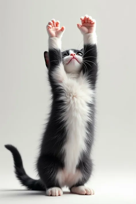 Black and white kitten reaching the sky