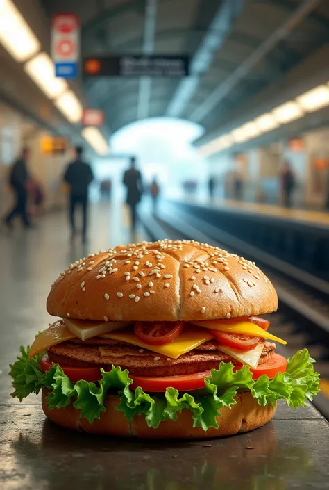 Create an image for me with a subway, that bread with lettuce and all that.