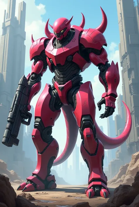 beast red with pink helmet, with cannon laser,  fly for the feet