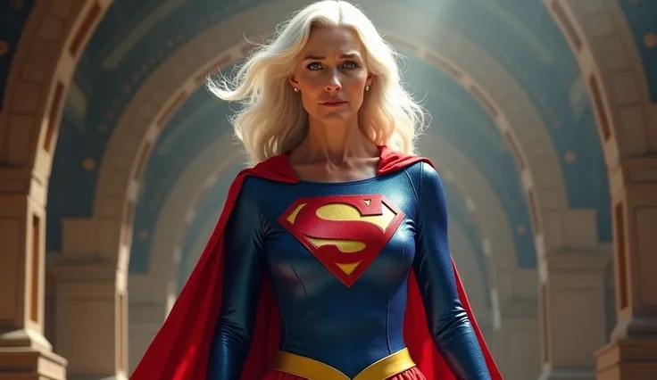 (((very sexy beautiful and strong old Supergirl (((1984s Supergirl costume))) Julie Hagerty(((white hair))) Super old woman Julie Hagerty; confident, powerful, indestructible, attractive; big and firm chest; strong breasts, confident and powerful, with an ...