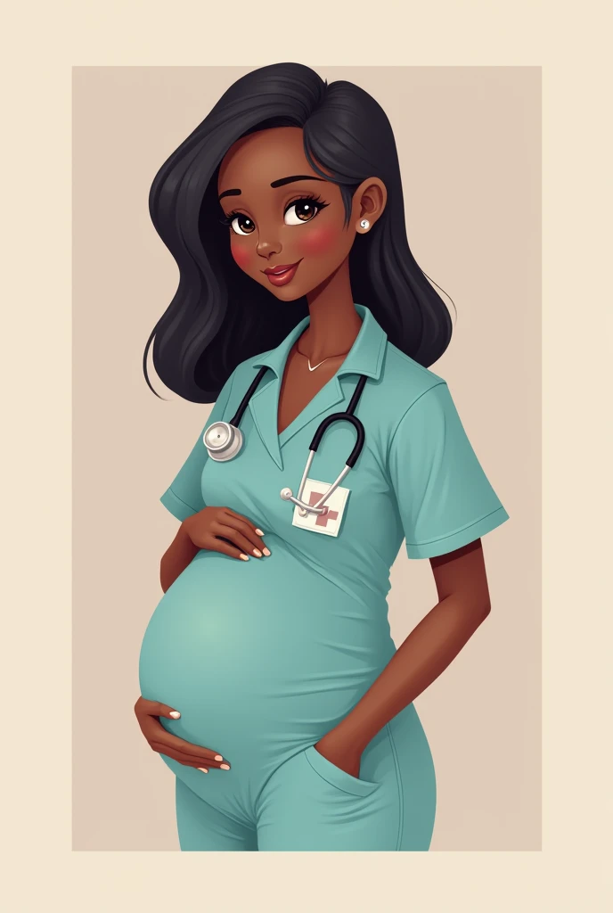  Dark-skinned nurse logo, straight pregnant hair 