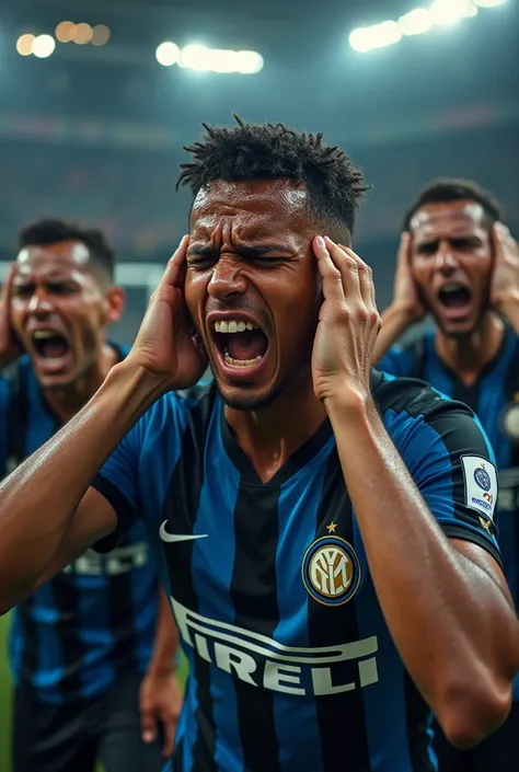 Inter Miami soccer club players screaming with ear pain. Inter Miami Football Club. pain