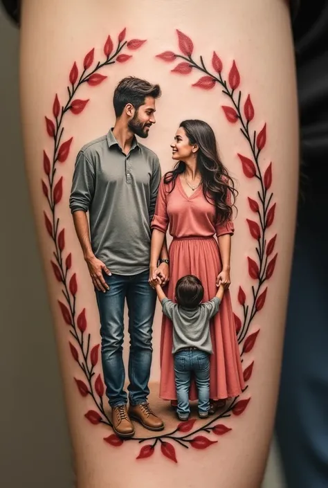 Family son wife and husband themed tattoo
