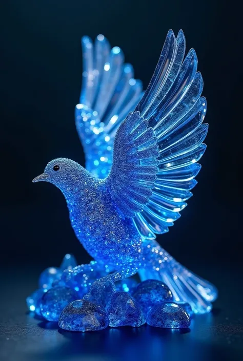 (( Blue Bird Made of Gemstones ))、Large１Two Clumps 、crystallization、 Simple Background、Light Reflection、(Shining beautifully)(( Feathers Made of Gemstones ))、 head on、masterpiece、 High Quality 、 super detailed、Exquisite、beautiful、Full HD 、 high definition ...