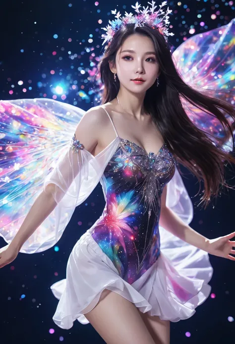 (1人の girl:1.2),中国の girl,Stars in the Eyes,( short skirt:1.4),(1人の girl:1.3),masterpiece, High Quality ,1人の girl, extremely detailed,( fractal art:1.3), colorful ,HIGHEST DEFINITION ,(chiffon, Body Paint:1.2),8k,  digital art ,Macro photography,quantum dots...