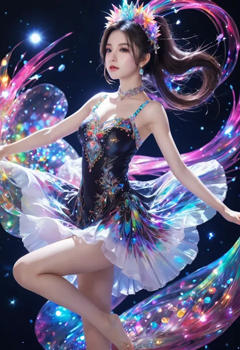 (1人の girl:1.2),中国の girl,Stars in the Eyes,( short skirt:1.4),(1人の girl:1.3),masterpiece, High Quality ,1人の girl, extremely detailed,( fractal art:1.3), colorful ,HIGHEST DEFINITION ,(chiffon, Body Paint:1.2),8k,  digital art ,Macro photography,quantum dots...