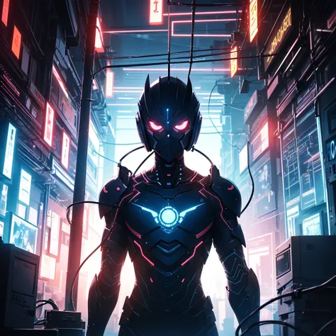  cyber background , bluish, wires, parts and lights .

 Technological background,  masterpiece ,  silhouette , anime, Estilo anime.