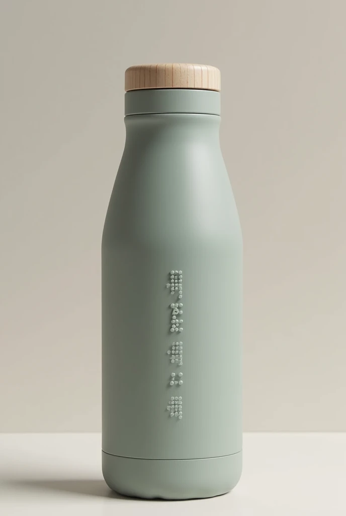 a bottle or thermos called ECO BOTTLE that has the braille system  (  tactile reading and writing system that is based on raised dots to represent letters)