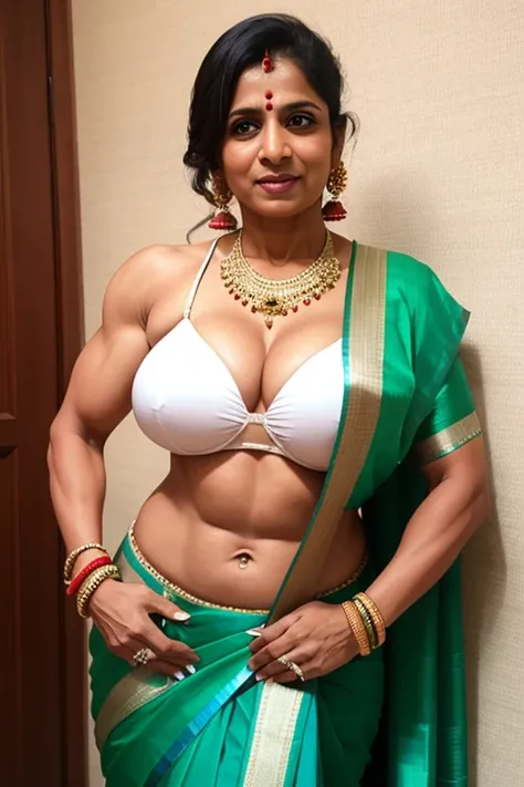 Mother in law, Indian, bodybuilder, tight c cup breasts, saree