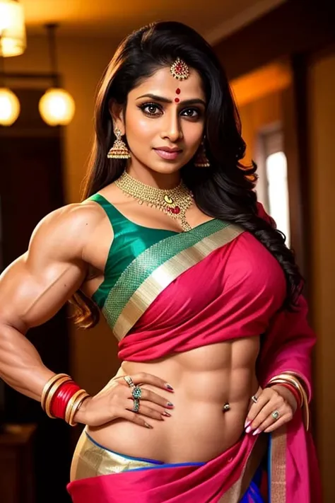 Mother, Indian, bodybuilder, big tight breasts, saree