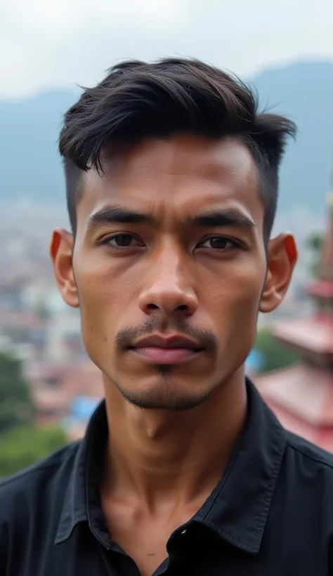 Real Nepali Break Up 25 Years old handsome didnt beard boy to see by high place for beautiful Kathmandu city background image is full HD brightness 