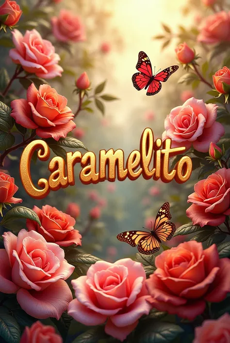 The letters of Caramelito ,  with roses and large butterflies 