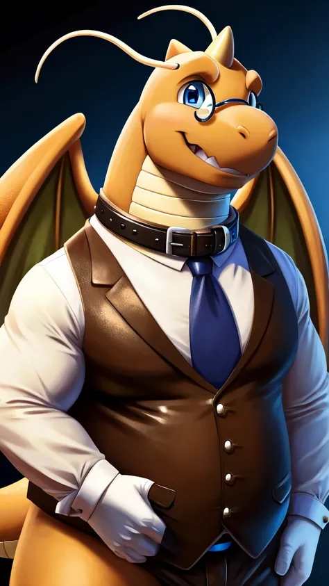 Solo, Male, fat, extremely obese, gentleman, dapper Professor Dragonite, blue eyes, (posing:1.3), (soft shading), 4k, hi res, ((detailed face, detailed)), looking at viewer, mouth wide open, steampunk, dapper clothing, collared shirt with buttons, top hat,...