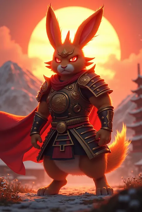 Make a Pokémon with a mega-evolution hes a samurai rabbit his type is fire 
