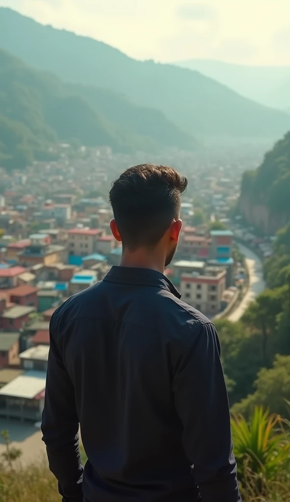 Real Nepali Break Up 25 Years old handsome boy plz remove beard to see by high place for beautiful Kathmandu city background image is full HD brightness 