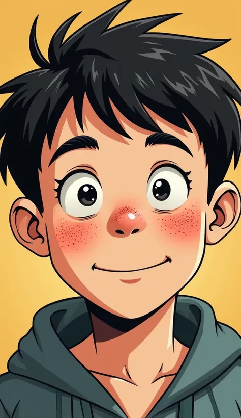 funny boy face with freckles, manga style