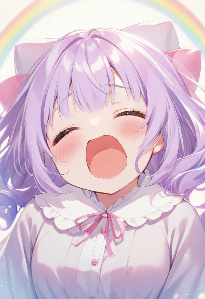 1 woman, kawaii, closed eyes, open mouth