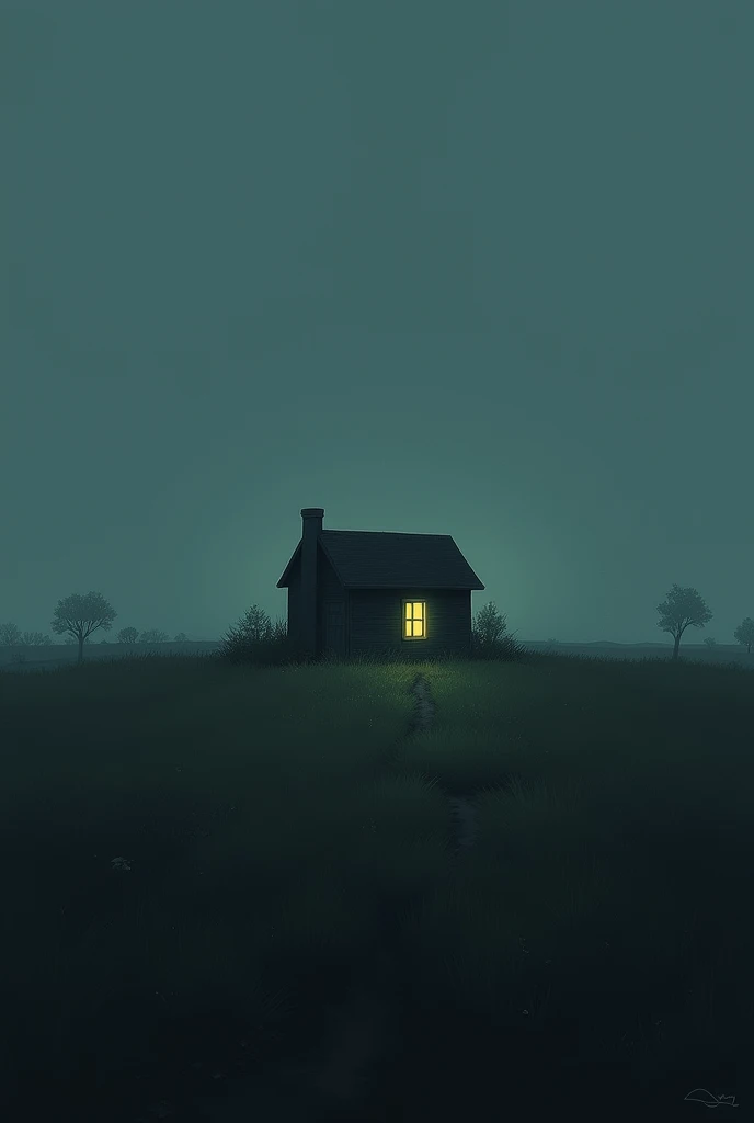 Far Away ,  A flickering light in the window coming from a lonely house in the middle of the field.