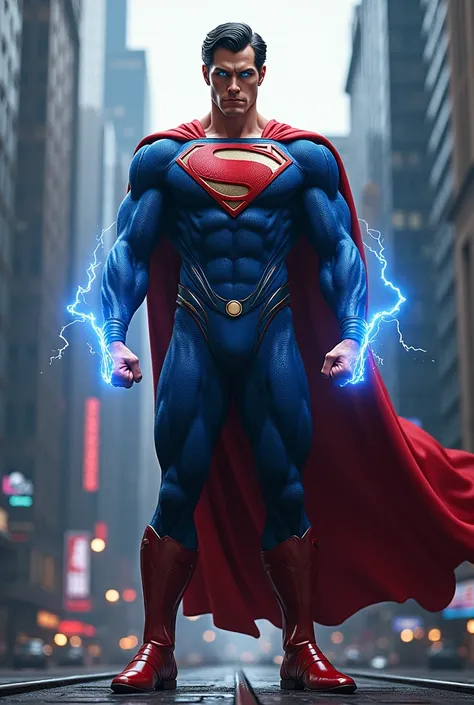 Images of a merger with Superman and Thor: physical features in the same body, scenario, futurism.