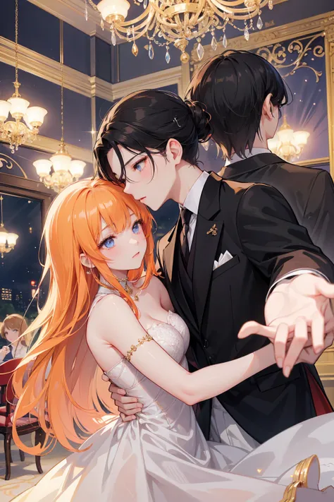 Marquis  &#39;  young men - prom night 、 Destined meeting scene :

in a ballroom with sparkling chandeliers、Marquis 令嬢は一people静かに佇んでいる。
There、 A young man with orange hair appears .、 Invite a young lady to dance 。
二peopleは美しい旋律に乗って踊り、 Both are attracted to...