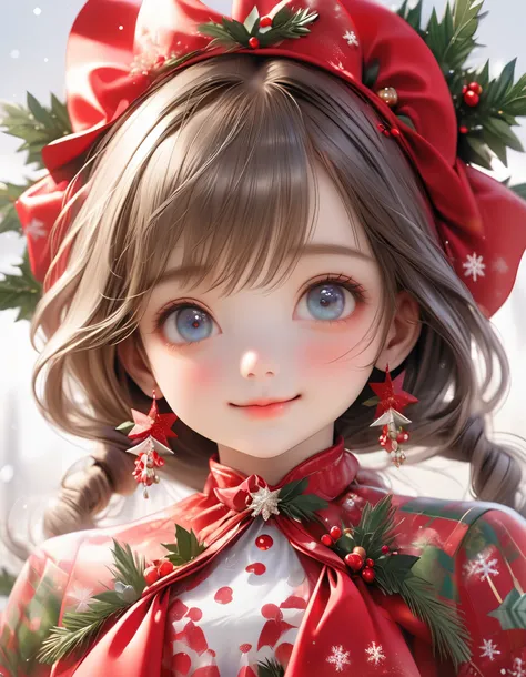 Multiple Exposure, masterpiece:1.2, Best Quality, High resolution, 16k, Beautiful details, Ultra-realistic, Realistic:1.37, 美しくてpretty girl, (Masterpiece, high quality, high definition, 4K, 8k, detail）、Christmas, a girl （ cute face、 beautiful eyes、 brown h...