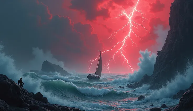  An area surrounded by constant storms ,  with red lightning cutting through the skies and hurricanes that make navigation nearly impossible. The sea here is rough , with gigantic waves.