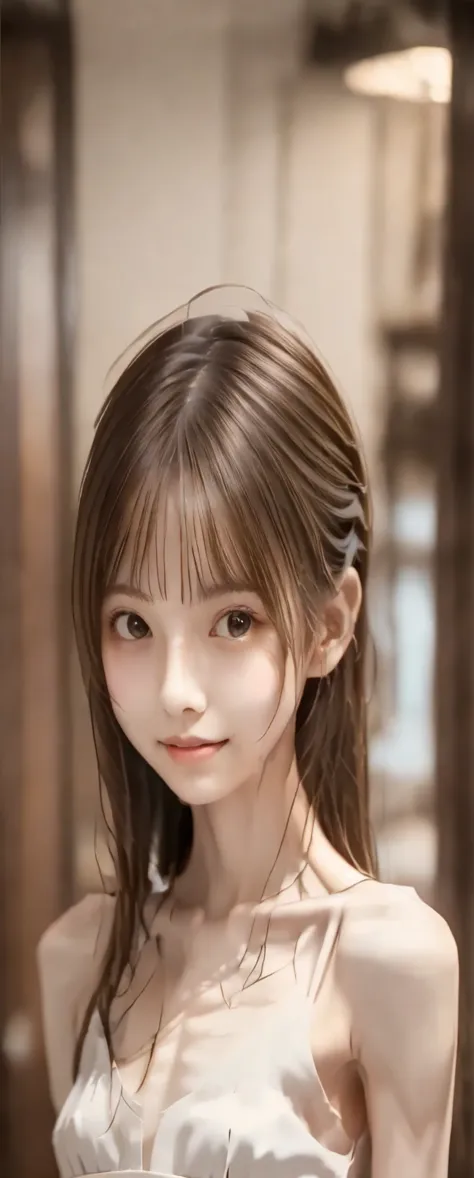 maid, chignon hair,brown hair,slender body,cute pretty girl