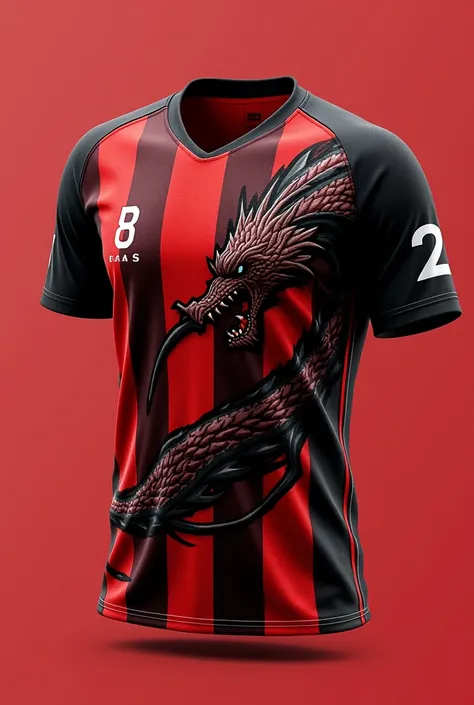 River plate red and black soccer team uniform with dragon from the anime Dragon Ball Z drawn on the jersey only the uniform in the photo without anyone