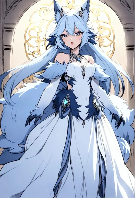 fox Light blue hair 　beast girl　indigo fur　fox beast girl