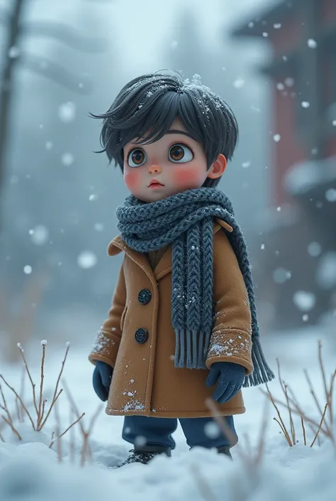  Realistic Pictures。Wearing a scarf。 wearing a coat。Its snowing and 、 Im looking at it strangely。